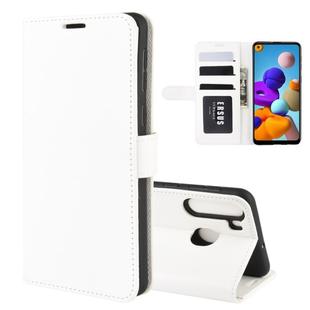 For Galaxy A21 R64 Texture Single Horizontal Flip Protective Case with Holder & Card Slots & Wallet& Photo Frame(White)