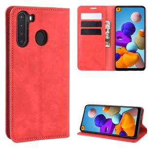 For Galaxy A21 Retro-skin Business Magnetic Suction Leather Case with Holder & Card Slots & Wallet(Red)