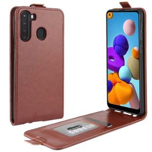 For Galaxy A21 R64 Texture Single Vertical Flip Leather Protective Case with Card Slots & Photo Frame(Brown)