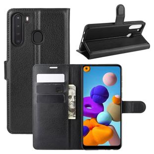 For Galaxy A21 Litchi Texture Horizontal Flip Protective Case with Holder & Card Slots & Wallet(Black)
