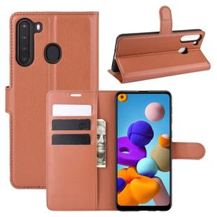 For Galaxy A21 Litchi Texture Horizontal Flip Protective Case with Holder & Card Slots & Wallet(Brown)