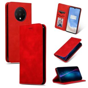 For OnePlus 7T Retro Skin Feel Business Magnetic Horizontal Flip Leather Case(Red)