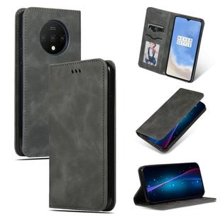 For OnePlus 7T Retro Skin Feel Business Magnetic Horizontal Flip Leather Case(Dark Grey)