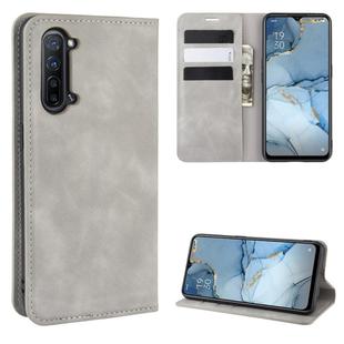 For OPPO Reno3 5G Retro-skin Business Magnetic Suction Leather Case with Holder & Card Slots & Wallet(Grey)