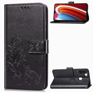 For Galaxy A21 Lucky Clover Pressed Flowers Pattern Leather Case with Holder & Card Slots & Wallet & Hand Strap(Black)