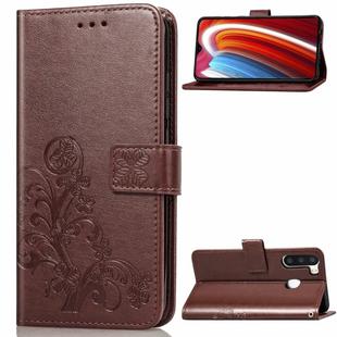 For Galaxy A21 Lucky Clover Pressed Flowers Pattern Leather Case with Holder & Card Slots & Wallet & Hand Strap(Brown)