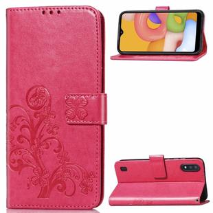 For Galaxy A01 Lucky Clover Pressed Flowers Pattern Leather Case with Holder & Card Slots & Wallet & Hand Strap(Rose)