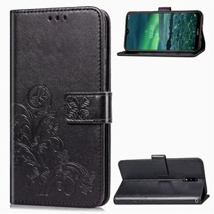 For Nokia 2.3 Lucky Clover Pressed Flowers Pattern Leather Case with Holder & Card Slots & Wallet & Hand Strap(Black)