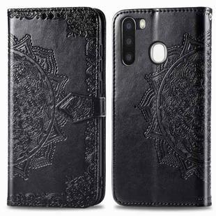 For Galaxy A21 Halfway Mandala Embossing Pattern Horizontal Flip Leather Case with Holder & Card Slots & Wallet & Photo Frame & Lanyard(Black)
