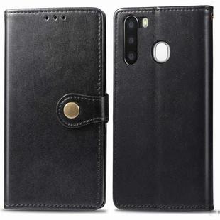 For Galaxy A21 Retro Solid Color Leather Buckle Mobile Phone Protection Leather Case with Photo Frame & Card Slot & Wallet & Bracket Function(Black)
