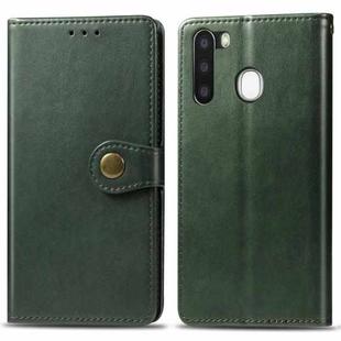 For Galaxy A21 Retro Solid Color Leather Buckle Mobile Phone Protection Leather Case with Photo Frame & Card Slot & Wallet & Bracket Function(Green)