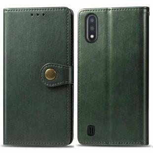 For Galaxy A01 Retro Solid Color Leather Buckle Mobile Phone Protection Leather Case with Photo Frame & Card Slot & Wallet & Bracket Function(Green)