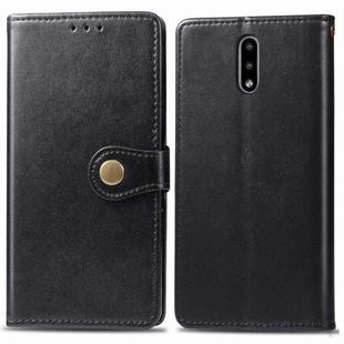 For Nokia 2.3 Retro Solid Color Leather Buckle Mobile Phone Protection Leather Case with Photo Frame & Card Slot & Wallet & Bracket Function(Black)