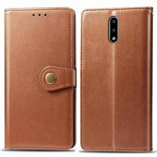 For Nokia 2.3 Retro Solid Color Leather Buckle Mobile Phone Protection Leather Case with Photo Frame & Card Slot & Wallet & Bracket Function(Brown)