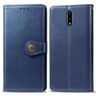 For Nokia 2.3 Retro Solid Color Leather Buckle Mobile Phone Protection Leather Case with Photo Frame & Card Slot & Wallet & Bracket Function(Blue)