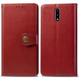 For Nokia 2.3 Retro Solid Color Leather Buckle Mobile Phone Protection Leather Case with Photo Frame & Card Slot & Wallet & Bracket Function(Red)