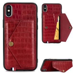 For iPhone XS Max Crocodile Pattern PU+TPU+PVC Shatter-resistant Mobile Phone Case with Magnetic Invisible Holder & Holder & Card Slots(Red)