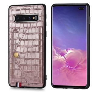 For Galaxy S10 Plus Crocodile Pattern PU+TPU+PVC Shatter-resistant Mobile Phone Case with Magnetic Invisible Holder & Holder & Card Slots(Rose Gold)