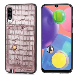 For Galaxy A70 / A70s Crocodile Pattern PU+TPU+PVC Shatter-resistant Mobile Phone Case with Magnetic Invisible Holder & Holder & Card Slots(Rose Gold)