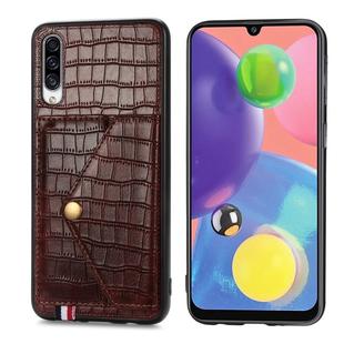For Galaxy A70 / A70s Crocodile Pattern PU+TPU+PVC Shatter-resistant Mobile Phone Case with Magnetic Invisible Holder & Holder & Card Slots(Brown)