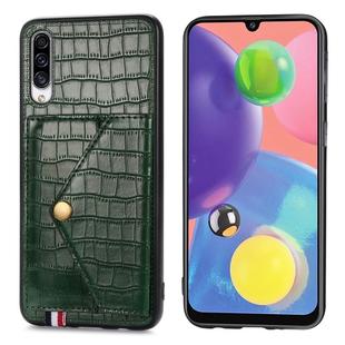 For Galaxy A70 / A70s Crocodile Pattern PU+TPU+PVC Shatter-resistant Mobile Phone Case with Magnetic Invisible Holder & Holder & Card Slots(Blackish Green)