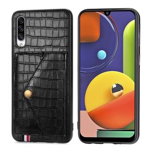 For Galaxy A50 / A50s / A30s Crocodile Pattern PU+TPU+PVC Shatter-resistant Mobile Phone Case with Magnetic Invisible Holder & Holder & Card Slots(Black)
