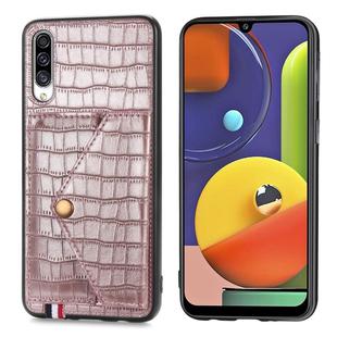 For Galaxy A50 / A50s / A30s Crocodile Pattern PU+TPU+PVC Shatter-resistant Mobile Phone Case with Magnetic Invisible Holder & Holder & Card Slots(Rose Gold)