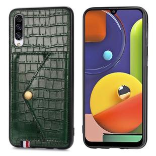 For Galaxy A50 / A50s / A30s Crocodile Pattern PU+TPU+PVC Shatter-resistant Mobile Phone Case with Magnetic Invisible Holder & Holder & Card Slots(Blackish Green)
