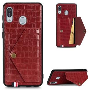 For Galaxy A30 / A20 Crocodile Pattern PU+TPU+PVC Shatter-resistant Mobile Phone Case with Magnetic Invisible Holder & Holder & Card Slots(Red)