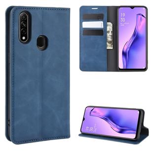 For Oppo A8 Retro-skin Business Magnetic Suction Leather Case with Holder & Card Slots & Wallet(Dark Blue)