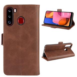 For Galaxy A21 Double Buckle Crazy Horse Business Mobile Phone Holster with Card Wallet Bracket Function(Brown)