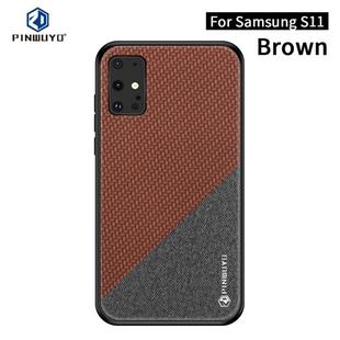For Galaxy S20+ PINWUYO Rong Series  Shockproof PC + TPU+ Chemical Fiber Cloth Protective Cover(Brown)