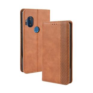 For Motorola One Hyper Magnetic Buckle Retro Crazy Horse Texture Horizontal Flip Leather Case with Holder & Card Slots & Photo Frame(Brown)