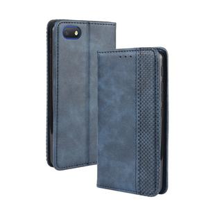 For Alcatel 1V (2019) without Fingerprint Hole Magnetic Buckle Retro Crazy Horse Texture Horizontal Flip Leather Case with Holder & Card Slots & Photo Frame(Blue)