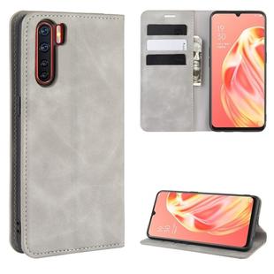 For OPPO A91/OPPO F15/OPPO Reno 3 Retro-skin Business Magnetic Suction Horizontal Flip PU Leather Case with Holder & Card Slots & Wallet(Grey)
