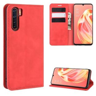 For OPPO A91/OPPO F15/OPPO Reno 3 Retro-skin Business Magnetic Suction Horizontal Flip PU Leather Case with Holder & Card Slots & Wallet(Red)