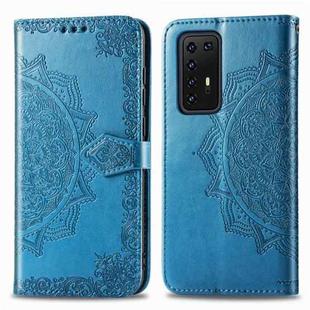 For Huawei P40 Pro Halfway Mandala Embossing Pattern Horizontal Flip PU Leather Case with Holder & Card Slots & Wallet & Photo Frame & Lanyard(Blue)