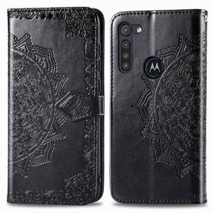 For Moto G8 Power Halfway Mandala Embossing Pattern Horizontal Flip PU Leather Case with Holder & Card Slots & Wallet & Photo Frame & Lanyard(Black)