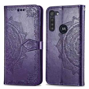 For Moto G8 Power  Halfway Mandala Embossing Pattern Horizontal Flip PU Leather Case with Holder & Card Slots & Wallet & Photo Frame & Lanyard(Purple)