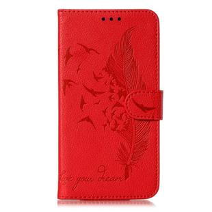 For Galaxy S20 Litchi Texture Feather Embossing Horizontal Flip PU Leather Case with Holder & Card Slots & Wallet & Photo Frame & Lanyard(Red)