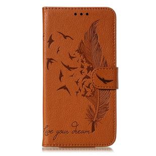 For Galaxy S20+ Litchi Texture Feather Embossing Horizontal Flip PU Leather Case with Holder & Card Slots & Wallet & Photo Frame & Lanyard(Brown)