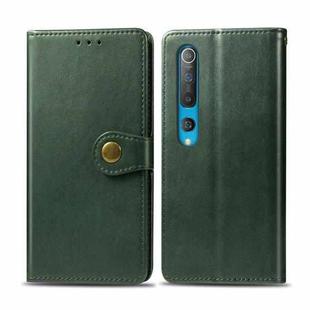 For Xiaomi Mi 10 Pro Retro Solid Color Leather Buckle Phone Case with Photo Frame & Card Slot & Wallet & Bracket Function(Green)