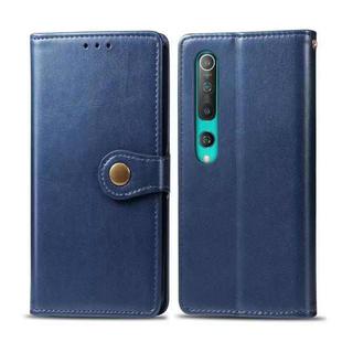 For Xiaomi Mi 10 Pro Retro Solid Color Leather Buckle Phone Case with Photo Frame & Card Slot & Wallet & Bracket Function(Blue)