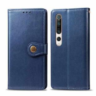 For Xiaomi Mi 10 Retro Solid Color Leather Buckle Phone Case with Photo Frame & Card Slot & Wallet & Bracket Function(Blue)