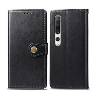 For Xiaomi Mi 10 Retro Solid Color Leather Buckle Phone Case with Photo Frame & Card Slot & Wallet & Bracket Function(Black)