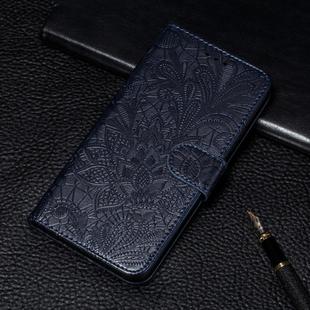 For Huawei P40 Pro Lace Flower Embossing Pattern Horizontal Flip Leather Case with Holder & Card Slots & Wallet & Photo Frame & Lanyard(Dark Blue)