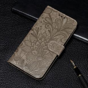 For Huawei P40 Lace Flower Embossing Pattern Horizontal Flip Leather Case with Holder & Card Slots & Wallet & Photo Frame & Lanyard(Grey)