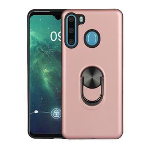 For Galaxy A21 360 Rotary Multifunctional Stent PC+TPU Case with Magnetic Invisible Holder(Rose Gold)