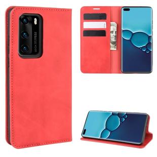 For Huawei P40 Retro-skin Business Magnetic Suction Leather Case with Holder & Card Slots & Wallet(Red)