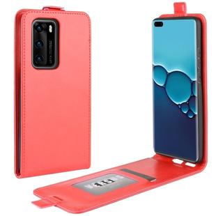 For Huawei P40 R64 Texture Single Vertical Flip PU Leather Case with Card Slots & Photo Frame(Red)